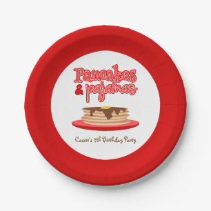 Rotes Pfannkuchen-und Pyjama-Geburtstags-Party Pappteller