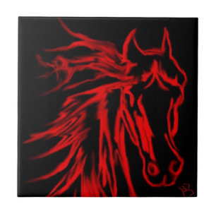 Rotes Pferd auf schwarzer Originalkunst Fliese