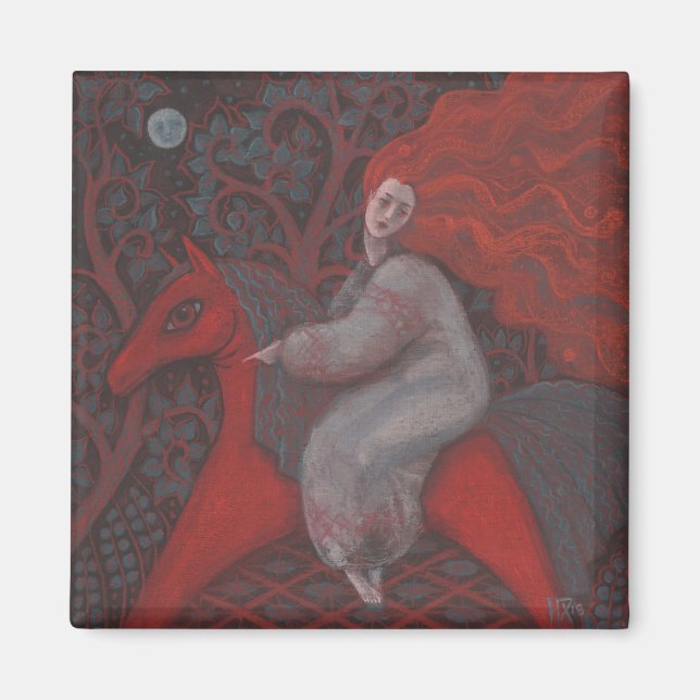 "Rotes Pferd", Ingwer, Volkskunst, Erdschattierung Magnet (Vorne)