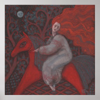 "Rotes Pferd", Rotkopffrau, surreale Kunst der Fan