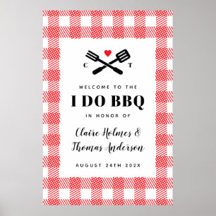 Rotes Picknick-Ich-heirate-BBQ-Willkommensschild Poster
