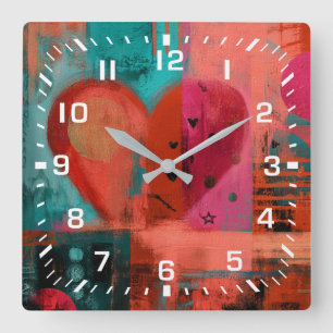 Rotes Pinkes Valentinsgraffiti-Splittherz Quadratische Wanduhr