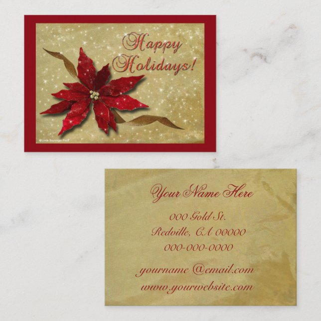Rotes Poinsettia-Gold Visitenkarte (Vorne/Hinten)