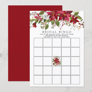 Rotes Poinsettia Holly Brautparty Bingo Einladung