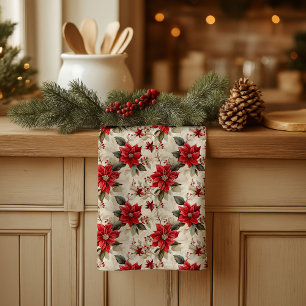 Rotes Poinsettia-Küchentuch mit klassischem Weihna Geschirrtuch