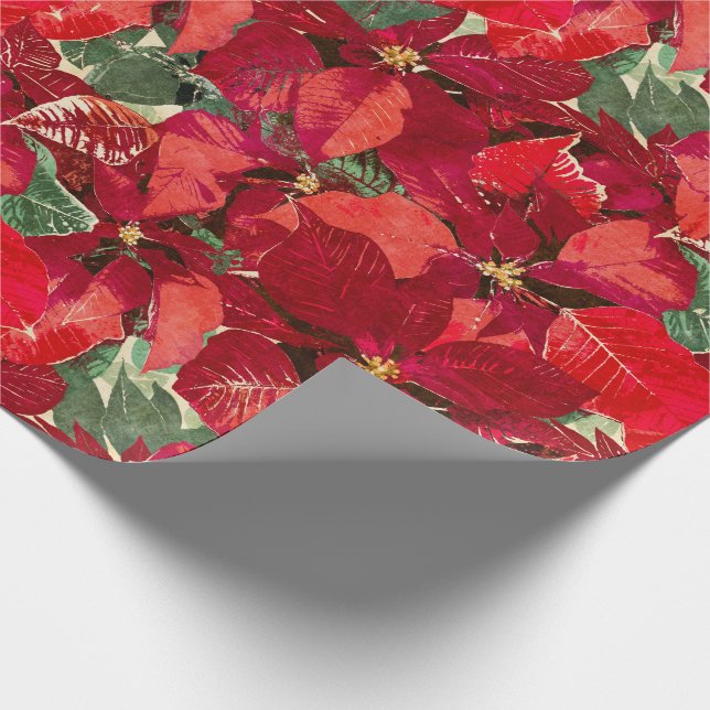 Rotes Poinsettia-Weihnachten Geschenkpapier (Ecke)