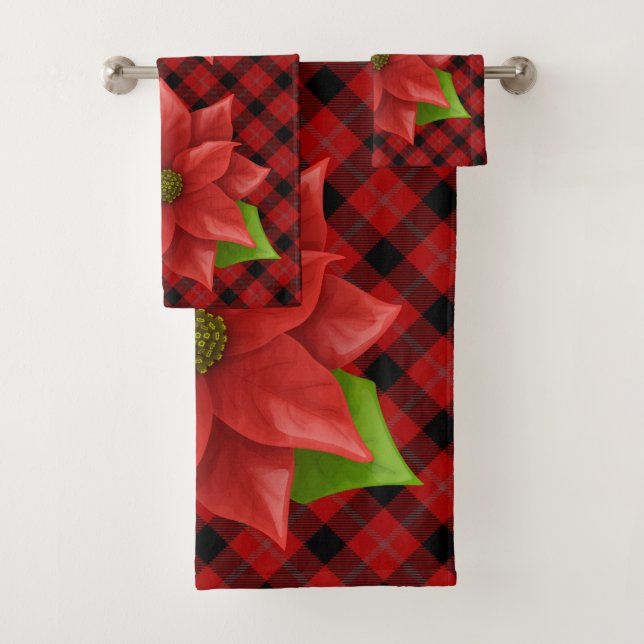 Rotes Poinsettias BathTowel Set (Insitu)