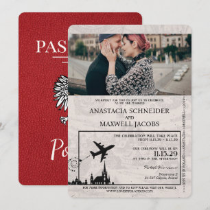 Rotes Polen Reisepass Hochzeits Einladung