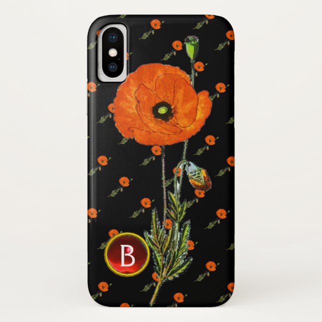 ROTES POPPEN IN SCHWARZ-RUBY GEMSTONE-MONOGRAM Case-Mate iPhone HÜLLE (Rückseite)