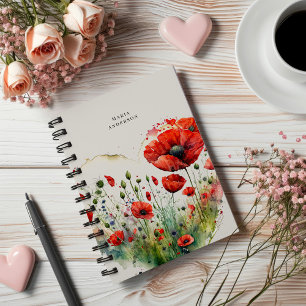 Rotes Poppy Floral Monogramm Planer
