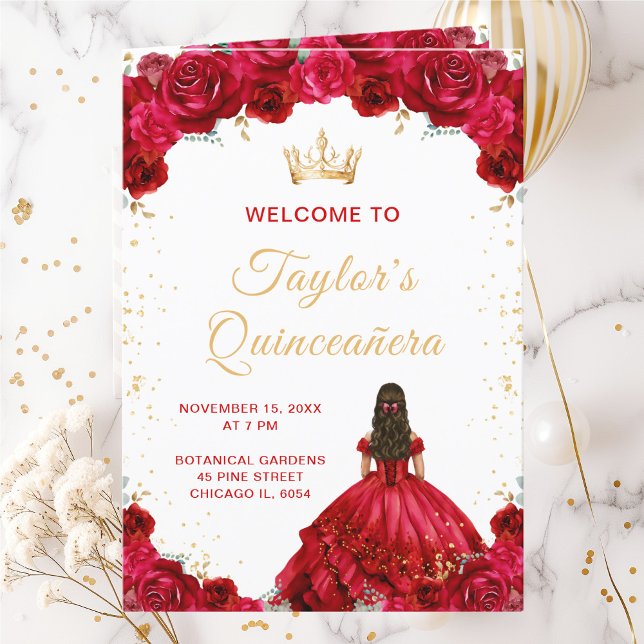 Rotes Prinzessinnen-Blumen-Quinceañera-Programm Programm (Von Creator hochgeladen)