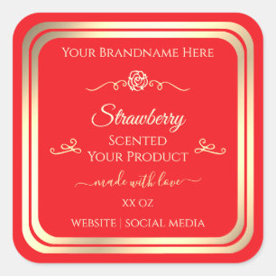 Rotes Produktetikett Gold Shimmer Rahmen Quadratischer Aufkleber