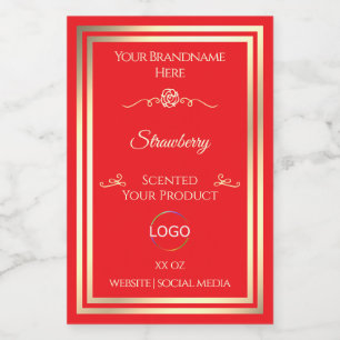 Rotes Produktlabel Gold Rahmen und Logo Lebensmitteletikett