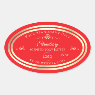Rotes Produktlabel Gold Rahmen und Logo Ovaler Aufkleber