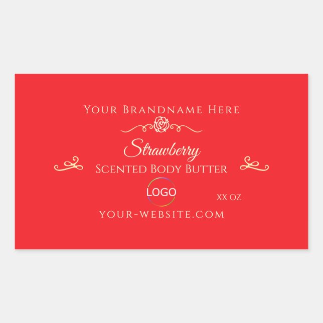 Rotes Produktlabel Gold Rahmen und Logo Rechteckiger Aufkleber (Vorderseite)