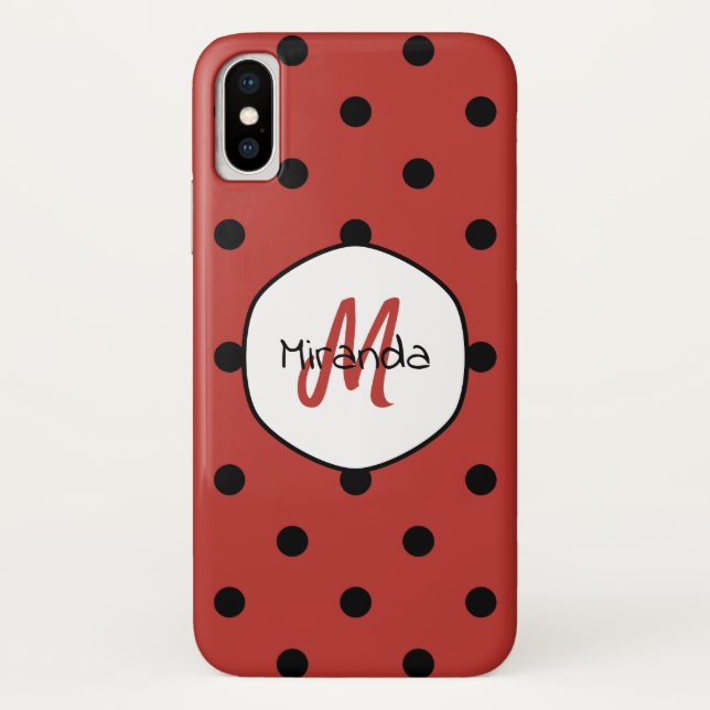 Rotes Punkte-Monogramm Case-Mate iPhone Hülle (Rückseite)