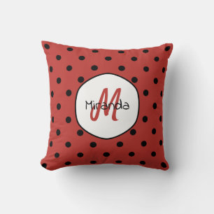 Rotes Punkte-Monogramm Kissen