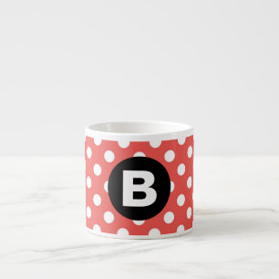 Rotes Punkte-Muster schwarzes Monogramm Espressotasse