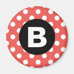 Rotes Punkte-Muster schwarzes Monogramm Magnet