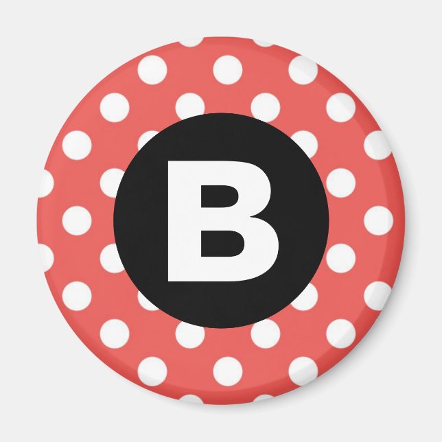 Rotes Punkte-Muster schwarzes Monogramm Magnet (Vorne)