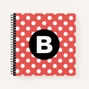 Rotes Punkte-Muster schwarzes Monogramm Notizbuch