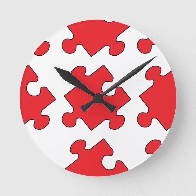ROTES PUZZLE-STÜCK RUNDE WANDUHR (Vorderseite)