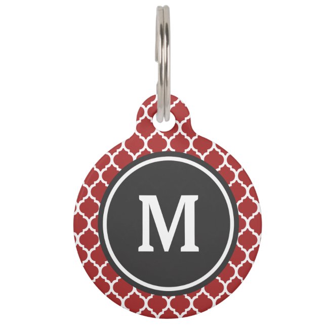 Rotes Quatrefoil Monogramm Haustiermarke (Vorderseite)