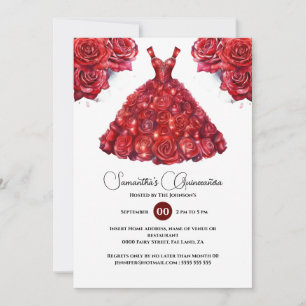 Rotes Quinceañera-Ballkleid elegante Rosenblume 15 Einladung