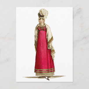Rotes Regency-Kleid, Modezeichnung 1800er Jahre Postkarte