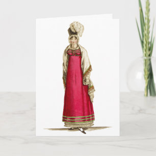 Rotes Regency-Kleid, Modezeichnung 1800er Karte