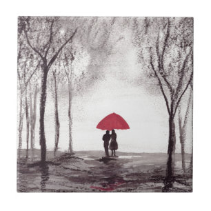 Rotes Regenschirm-Liebespaar Fliese