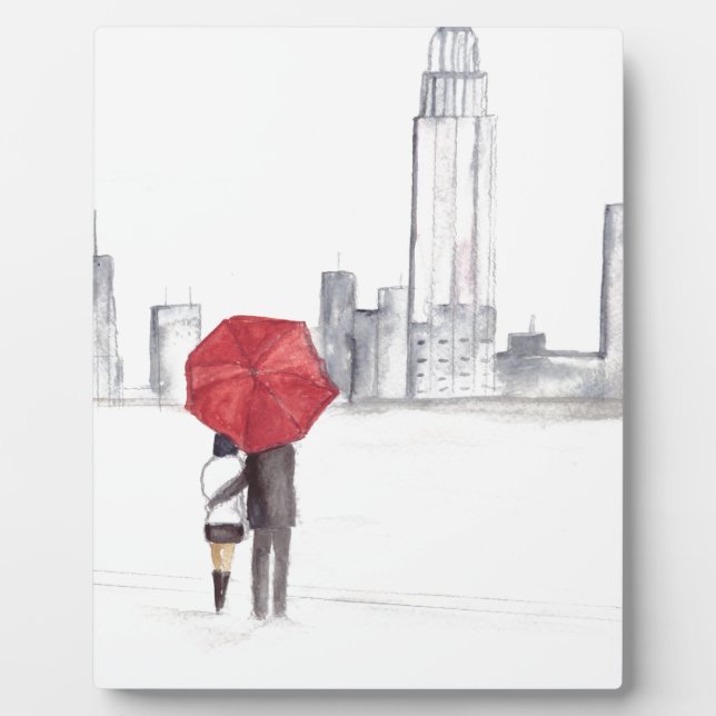 Rotes Regenschirmpaar New York cool angesagte Schö Fotoplatte (Vorderseite)