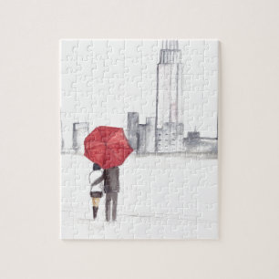 Rotes Regenschirmpaar New York cool angesagte Schö Puzzle