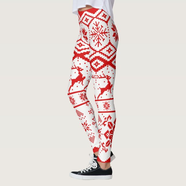 Rotes Reindeer-Knittermuster Leggings (Links)