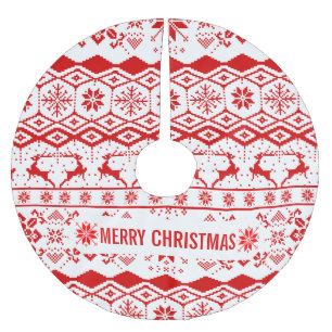 Rotes Reindeer-Knittermuster Polyester Weihnachtsbaumdecke