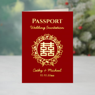 Rotes Reisepass-Logo chinesische Hochzeitseinladun