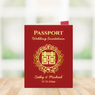 Rotes Reiseziel chinesische Hochzeit Reisepass Einladung