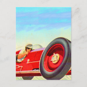 Rotes Rennfahrzeug 1950 Postkarte