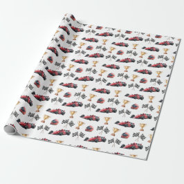 Rotes Rennwagen-Geburtstagsgeschenkpapier Geschenkpapier