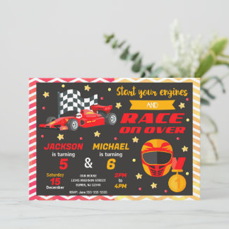 Rotes Rennwagen Gemeinsamer Geburtstag | Retro F1  Einladung