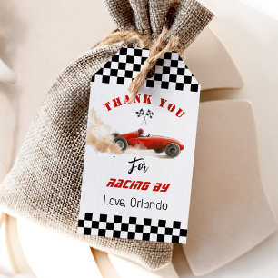 Rotes Rennwagen Jungen Renn Geburtstag Danke Geschenkanhänger