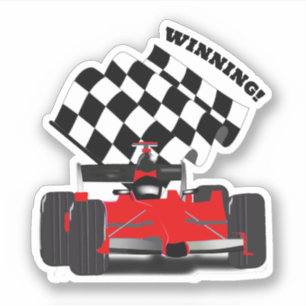 Rotes Rennwagen - Karierte Flagge Sport Aufkleber