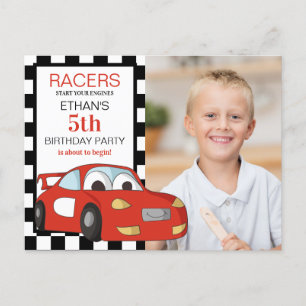 Rotes Rennwagen Schwarz-Weiß Kariert 5. Geburtstag Postkarte