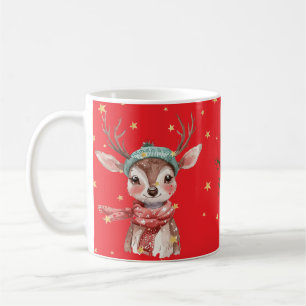 Rotes Rentier Florales Frohe Weihnachten Kaffeetas Kaffeetasse
