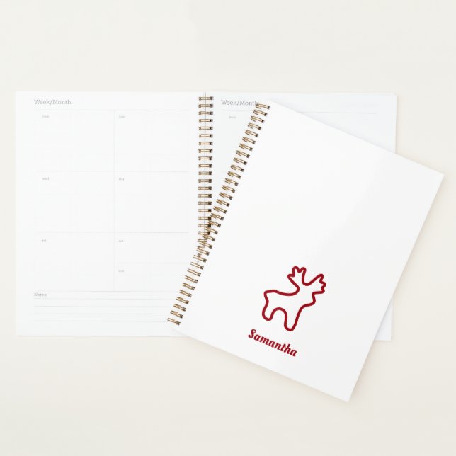 Rotes Rentier Kontur personalisierter Name Planer (Anzeige)