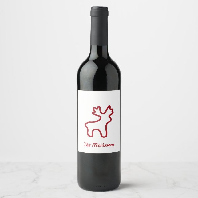 Rotes Rentier Kontur personalisierter Name Weinetikett (Vorderseite)
