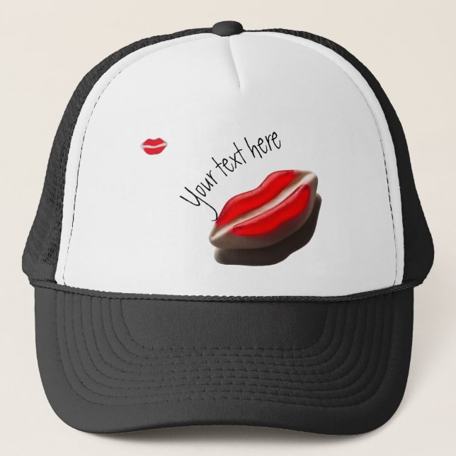 Rotes Retro Blick-Mund-Muster Truckerkappe (Vorderseite)