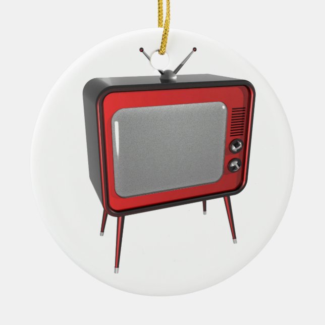 Rotes Retro Fernsehen Keramik Ornament (Vorne)
