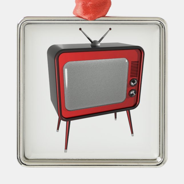 Rotes Retro Fernsehen Ornament Aus Metall (Vorne)