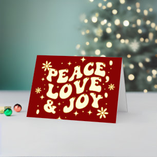 Rotes Retro-Groovy-Weihnachten-Frieden-Liebe-Freud